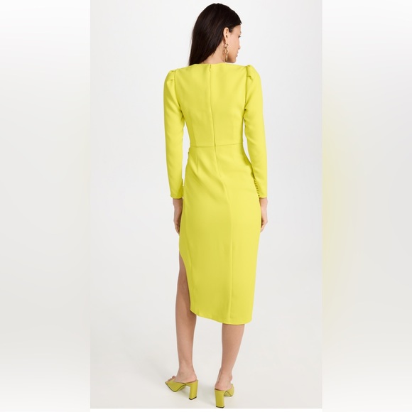 Self Portrait Yellow Crepe Ruched Midi Dress with Tags - Picture 2 of 4